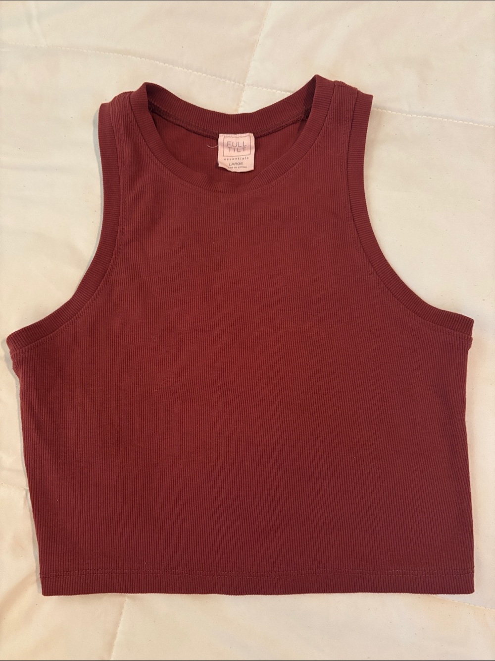 Full Tilt Ribbed Crewneck Crop Top in Deep Red